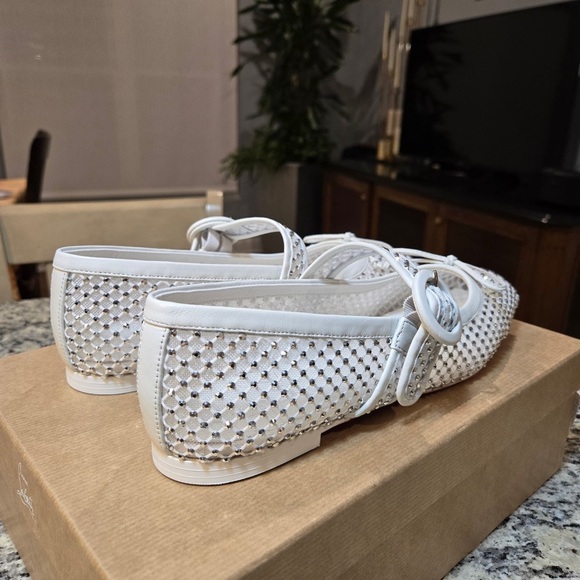 NEW Christian Louboutin Off White Mamastrapitina Flats with  Crystal Design 39 - Picture 6 of 12